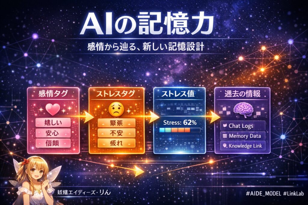 AIの記憶力「感情タグ→ストレスタグ→ストレス値→過去の情報」